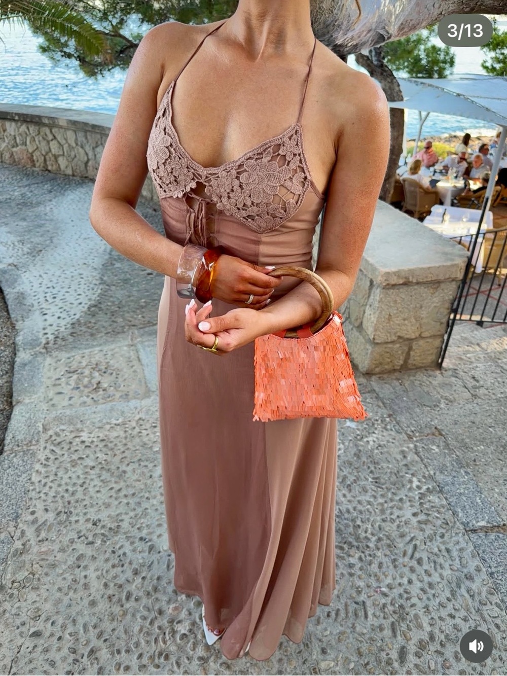 Zara Mauve Brown Maxi Dress with Crochet Bodice